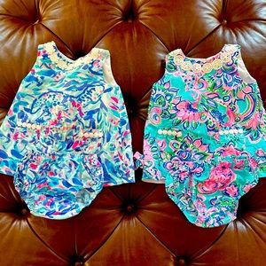 2 sets of Lilly Pulitzer Shift Dress and diaper covers. Both are size 6-12m.